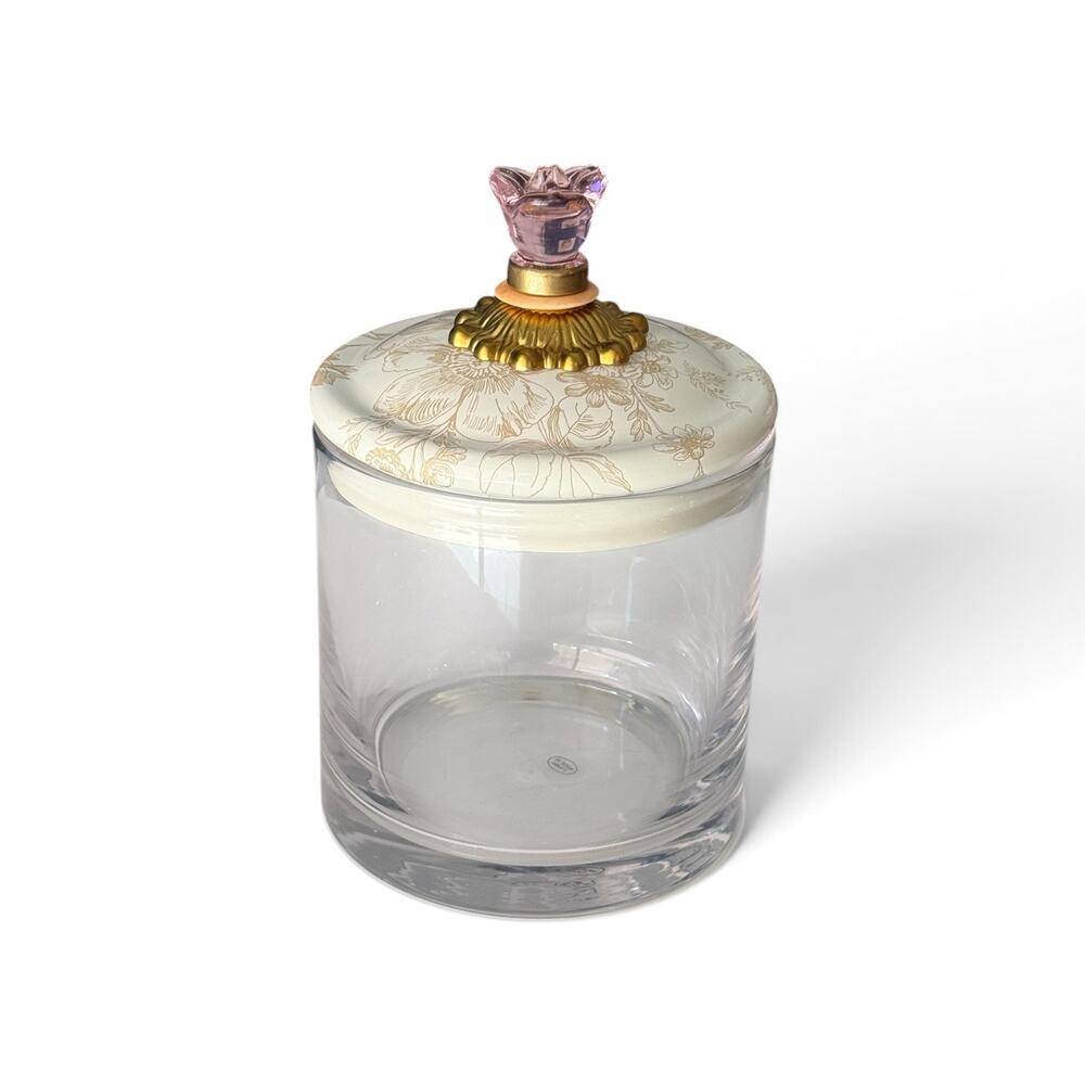 MacKenzie-Childs Glass Canister Floral Lid Pink Butterfly Finial 9x5